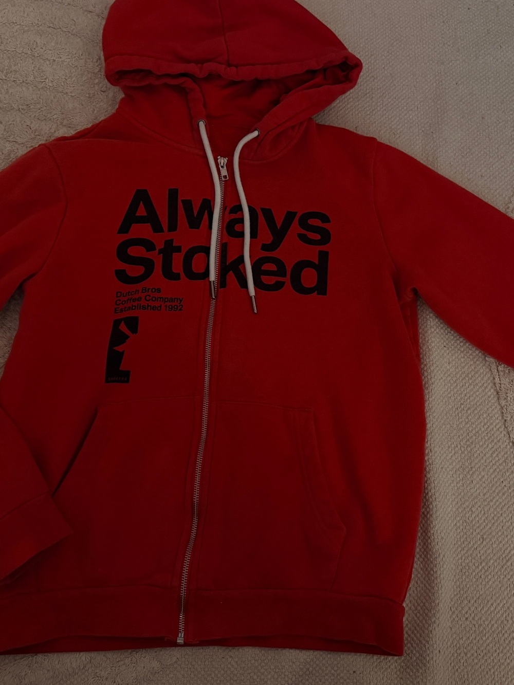 Dutch Bros Red 'Always Stoked' Kids Zip Hoodie